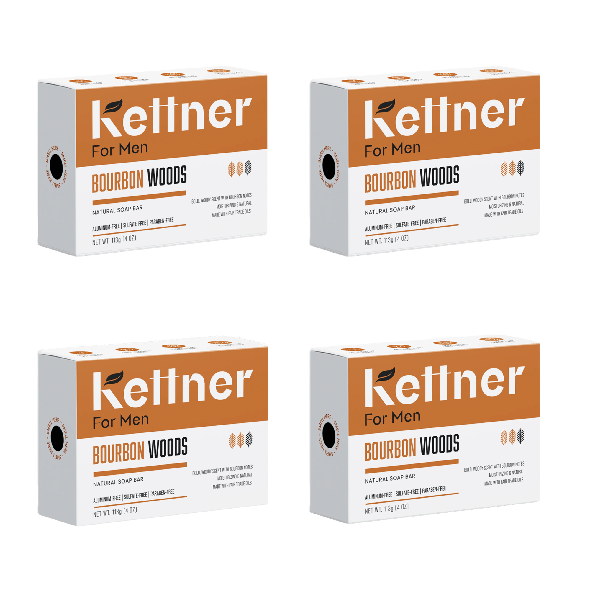 Bourbon Woods Natural Soap Bar 4-Pack by Kettner For Men